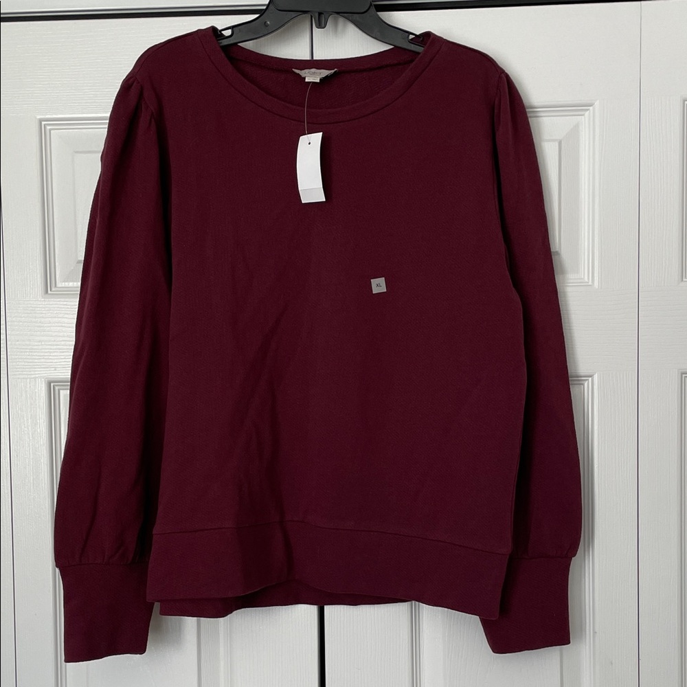 NWT Loft Puff Sleeve Sweatshirt Women’s  cranberry Crew Neck Long Sleeve Size XL